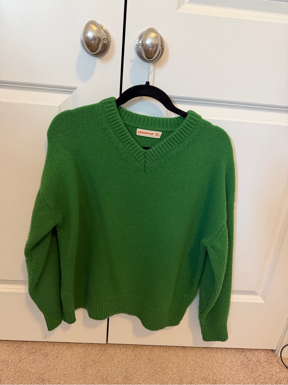 &Daughter Green V-Neck Wool Sweater